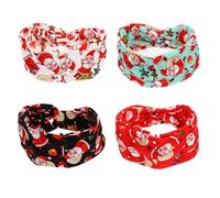 PLAFOPE 4pcs Christmas Knotted Headbands for Women Elastic Sweatband Hair Accessories with Santa Claus and Reindeer Prints Soft Stretchy Fabric for Running Sports Daily Wear Festive