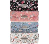 PLAFOPE 4pcs Embroidered Floral Lipstick Box Set, Cloth Lipstick Organizer with Lid, Multi-color Cosmetic Storage Case for Makeup and Travel in Black, White, Blue, and Pink