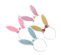 PLAFOPE 4Pcs Flower Rabbit Ear Headbands Cosplay Bunny Ears Hairbands for Easter Party Decorative Soft Hair Accessories in Gold Pink Blue Purple