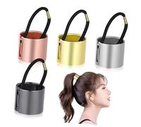 PLAFOPE 4pcs Metal Ponytail Holder Bands with Spring Hinge Cylindrical Hair Wraps in Gold Silver Rose Gold and Black Stylish Hair Accessories for Women