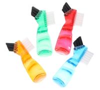 PLAFOPE 4pcs Mini Denture Brushes Small Double-Head Portable Cleaning Brushes for False Teeth with Soft Bristles in Blue, Red, Orange, and Green for Personal Oral Care at Home