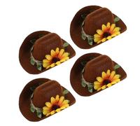 PLAFOPE 4pcs Miniature Cowboy Hats for Small Animals and Rodents, Adjustable Woolen Felt Headwear Charming Floral Accents, Lightweight Design for Festive Occasions and Daily Play