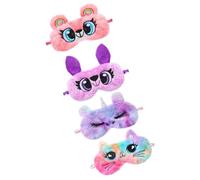 PLAFOPE 4pcs Plush Animal-Shaped Sleep Eye Mask Set, Comfortable Block-Out Eye Shades for Home and Plane Travel, Adorable Cartoon Design for Rest