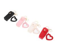 PLAFOPE 4pcs Portable Lipstick Holder Keychain Set with Heart Mirror, Mini Lipstick Storage Case for Travel, Lip Balm Organizer Compatible with Purse Use