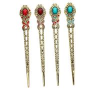 PLAFOPE 4pcs Retro Rhinestone Hair Sticks Alloy Decorative Hair Chopsticks for Ladies Party Wedding Accessories Random Color