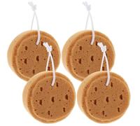 PLAFOPE 4pcs Round Bath Sponge Set for Exfoliating Shower Body Scrubber, Soft Natural Loofah Sponges and Adults, Brown Circular Shower Accessories for Gentle Cleansing and Spa Bathing