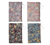PLAFOPE 4pcs Small Cotton Cloth Coin Purse Set with Floral Print, Zippered Tiny Wallets for Women, Compact Change Pouch and Card Holder for Everyday Use