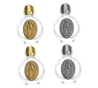 PLAFOPE 4pcs Small Glass Holy Water Bottles Metal Embossed Baptism Bottle Refillable Blessing Water Containers for Catholic