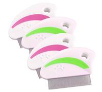 PLAFOPE 4pcs Stainless Steel Pet Flea Comb with Ergonomic Design for Cats and Pets, Red and Green Each 2pcs, Removes Dirt and Dust Effectively, Cleaning and Removal Comb for Assorted style