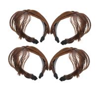 PLAFOPE 4pcs Synthetic Braided Headband Bangs Hair Extensions Front Fringe Wigs Lightweight Brown Hairpieces for Women Gray Coverage and Thinning Spot