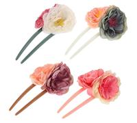 PLAFOPE 4pcs U-shaped Vintage Hair Pins for Long Hair Artificial Rose Floral Bun Holders with Soft Fabric Traditional Chinese Style Forks for Weddings Proms Parties Brides and Bridesmaids
