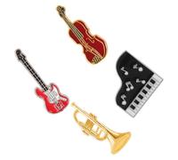 PLAFOPE 4pcs Vintage Musical Brooch Set - Enamel Guitar Violin Alloy Badge Pins for Clothing, Bags, and Accessories - Women’s Music Instrument Lapel Pins and Daily Wear
