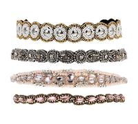 PLAFOPE 4pcs Woman Head Wraps Rhinestone Elastic Hairbands 9.63x1.10x0.08in Would Not Snag Or Pull Hair Suitable for Thin Medium and Thick Hair Women Elegant All-matched Style Accessories