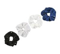 PLAFOPE 4pcs Women Hair Scrunchies Set Star Pattern Chiffon Fabric Hair Ties Ponytail Holders for Daily Use with Elastic Stretch in White Black Gray Navy