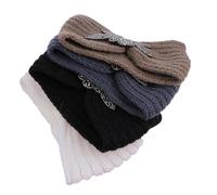 PLAFOPE 4pcs Women Hairbands Wide Knitted Headbands Rhinestone Four-leaf Design Warm Makeup Face Washing Hairband for Outdoor Use