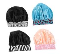 PLAFOPE 4pcs Women's Silk Large Size Head Scarves for Chemo Shower Cap Sleep Hat Soft Satin Lining Random Style