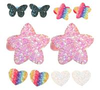 PLAFOPE 5 Pairs Glitter Heart Hair Ties High Elasticity Rainbow Gradient Ponytail Holders with Sequin Stars and Hearts for and