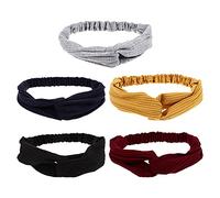 PLAFOPE 5 Pcs Solid Color Knot Hairbands for Women, Stylish Fabric Stretchy Headbands Comfortable to Wear and Hold Hair in Place, for Yoga and Daily Use