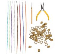 PLAFOPE 50Pcs Synthetic Hair Extension Kit with Hair Extension Plier Crochet Hook and Styling Random Color Random Color