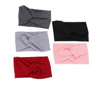 PLAFOPE 5pcs Cross Elastic Headbands Solid Color Hair Bands for Boys and Fashion Hair Accessories in Black Pink Dark Gray Light Gray and Everyday Wear