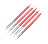 PLAFOPE 5pcs Double-ended Nail Art Dotting Pens Silicone Tips Pink Manicure Brushes for Uv Gel Nail Design Home Salon Use