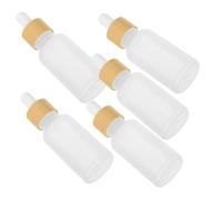 PLAFOPE 5pcs Glass Dropper Bottles Bamboo Wood Lids for Essential Oils Reusable Refillable Oil Dropper Bottles for Travel Home Spa
