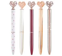 PLAFOPE 5pcs Metal Heart-shaped Ballpoint Pens Set, Smooth Writing Signing Pens for Students, School Stationery and Office Supplies Random Color
