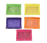 PLAFOPE 5pcs Pencil Case with Zipper Ring Binder Pencil Pouch with Multiple Storage Compartments for Office and Study Yellow Purple Orange Rosy Green