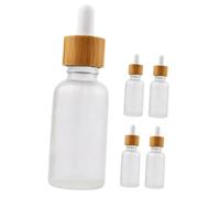 PLAFOPE 5pcs Small Glass Dropper Bottles with Bamboo Rings Reusable Essential Oil Dispenser Bottles for Travel Aromatherapy Cosmetics Perfume Transparent Containers