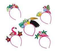 PLAFOPE 5pcs Tropical Party Hair Accessories Flamingo Flower Palm Leaves Headbands Lightweight Comfortable Fit for Hawaiian Luau Beach Festivals and Events
