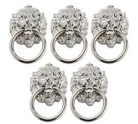 PLAFOPE 5pcs Vintage Lion Head Pull Handles Zinc Alloy Door Rings Easy-Install Replacement for Furniture Cabinet Drawer Handles Elegant Retro Finish for Doors and Cupboards Chrome Knocker