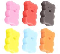 PLAFOPE 6pcs Bath Sponges Cute Cartoon Bear Design, Wear-Resistant Exfoliating Body Scrubber for Newborns, Portable Soft Shower Sponge Set for Gentle Bathing