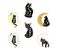 PLAFOPE 6pcs Cartoon Alloy Black Cat and Moon Brooch Set, Fashionable Decorative Animal Pins for Clothing Accessories, ’ Cute Lapel Badge Corsage Assorted style