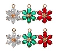 PLAFOPE 6pcs Crystal Flower Charms Golden Plated Rhinestone Jewelry Findings for DIY Necklace Bracelet Earring Making Vivid Color Floral Pendants Resistant to Fading Compact Design for