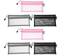 PLAFOPE 6pcs Double-Layer Transparent Nylon Mesh Zipper Pouch Lightweight Pencil Case Organizer for School Office Cosmetics See-Through Storage Bags for Stationery and Daily Essentials
