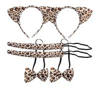 PLAFOPE 6pcs Leopard Sequins Ears Cat Costume Boys and Girls Headband of Cat Ears Nose Headband Tail Bow Tie Animal Dress Costumes