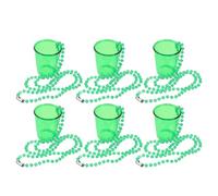 PLAFOPE 6Pcs Reusable Plastic Shot Glass Necklaces with Green Beaded Chain for Cocktail and St Patricks Day Party Decorations