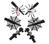 PLAFOPE 6pcs Spider Web Skull Hair Clip Set Rhinestones Halloween Accessories Stylish Hair Clips for Women's Parties