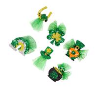 PLAFOPE 6pcs St Patrick’s Day Hair Clips Set for Creative Festival Hair Accessories with Green Leprechaun Rainbow Bridge Shamrock Top Hat Gold Coin Pot Horseshoe Designs Party Barrettes