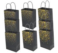 PLAFOPE 8pcs Black Paper Bags with Handles for Presents Wrapping Party Favor Shopping Tote Pouches with Star and Heart Patterns Suitable for Weddings Birthdays Mother's Day