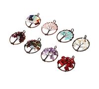 PLAFOPE 8pcs Handmade Tree of Life Pendant Charms with Natural Crystal Gemstones Chakra Jewelry Charms for Necklace DIY Symbol of Health Luck and Healing Gift for Women
