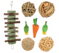 PLAFOPE 8pcs Small Animal Chew Set for Hamsters Guinea Pigs and Rabbits, Natural Rattan Balls with Corn Chews for Cage Enrichment and Dental Care