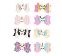 PLAFOPE 8pcs Unicorn Hair Bows with Alligator Clips Sequins Fabric Hair Barrettes for Women for Parties and Everyday Wear Random Color