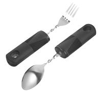PLAFOPE Adaptive Anti-Shake Cutlery Set for Elderly - Stainless Steel Spoon and Fork with Black Rubberized Large Handle, Bendable and Non-Slip Utensils for Tremors and Disability