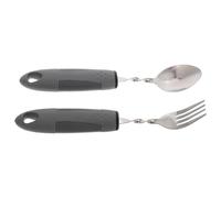 PLAFOPE Adaptive Stainless Steel Utensils Set with Non-Slip Rubber Handles for Elderly and Disabled, Comfortable Grip Anti Tremor Spoon and Spill Proof Scoop Bowl, for Nursing Home
