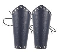 PLAFOPE Adjustable Navy Blue Leather Archery Arm Guards 1 Pair, Wear-Resistant Protective Sleeves for Outdoor Hunting and Target Shooting