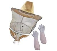 PLAFOPE Beekeeper Veil Hat Protective Gloves Beekeeping Gloves 1 Set Straw Cotton Breathable Easy to Wear and Take Off for Bee Protection