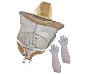 PLAFOPE Beekeeper Veil Hat Protective Gloves Beekeeping Gloves 1 Set Straw Cotton Breathable Easy to Wear and Take Off for Bee Protection
