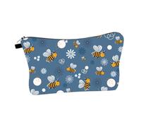 PLAFOPE Bees Pattern Travel Toiletry Bag with Zipper Polyester Cosmetic Organizer Pouch for Women Portable Makeup Storage with Sponge Liner Bright Cute Design for Cosmetics Protection