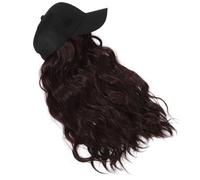 PLAFOPE Black Baseball Cap Wig with Long Curly Hair Attached, Soft and Comfortable Polyester Material, Suitable for Daily Wear and Special Events, Unisex Hat with High Temperature Wire